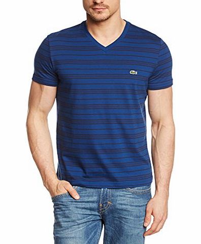 Mens Striped V-Neck Short Sleeve T-Shirt - Multicoloured - X-Large