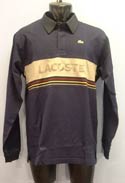 Lacoste Navy Long Sleeve Cotton Top With Beige Logo