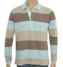 Lacoste Sky Blue and Brown Stripe Long Sleeve Pique Polo Shirt