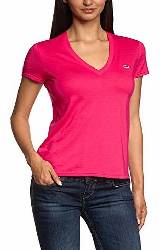 Lacoste Women V-Neck 1/2 Sleeve T-Shirt - Pink - Rosa (LEE CAMELIA) - 8