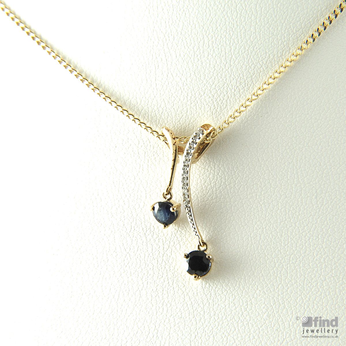 Ladies 9ct Gold Sapphire and Diamond Drop Pendant