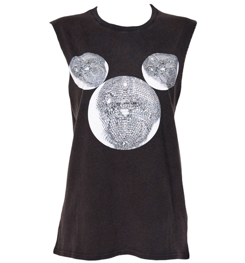 Ladies Armless Mickey Mouse Glitterball T-Shirt