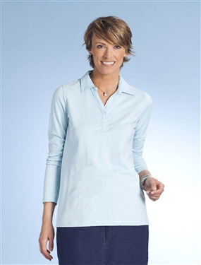 Ladies Basic T-Shirt Top with Button Polo Shirt