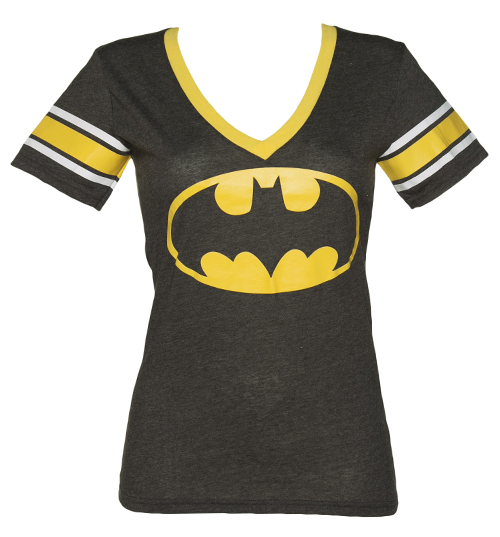 Ladies Black Batman V-Neck T-Shirt
