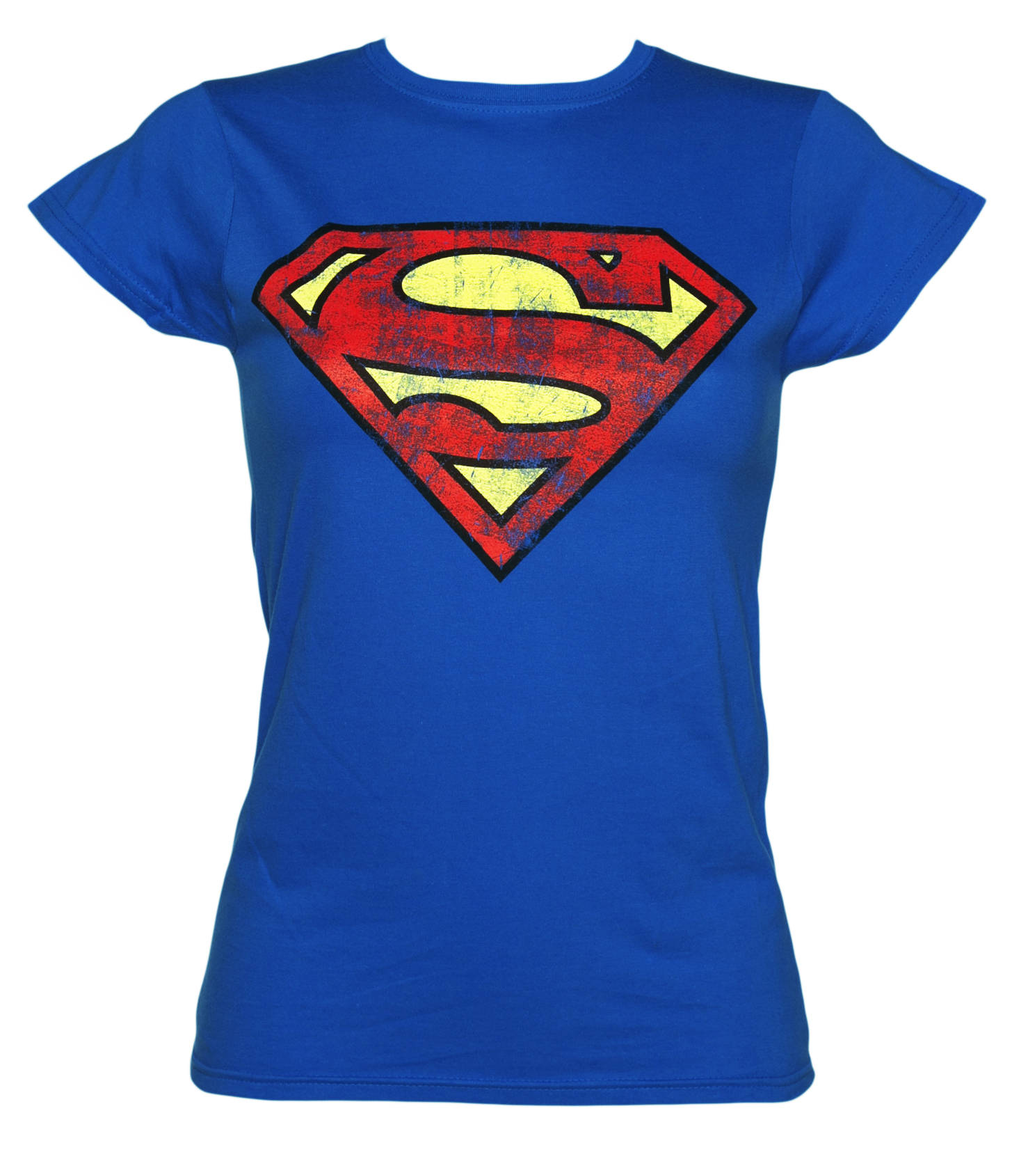 Ladies Blue Distressed Superman Logo T-Shirt
