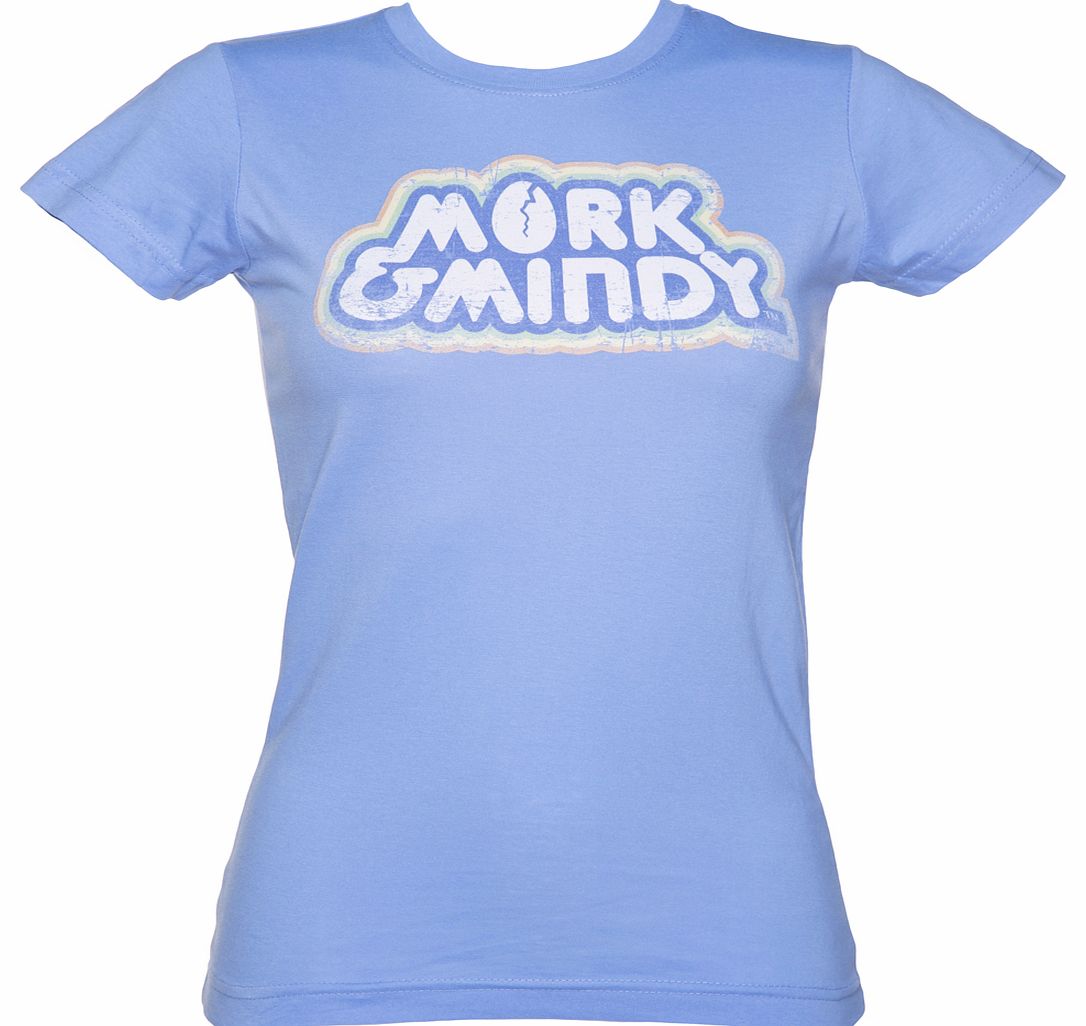 Ladies Blue Mork And Mindy Logo T-Shirt
