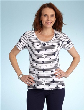 Ladies Butterfly and Stripe Print T-Shirt