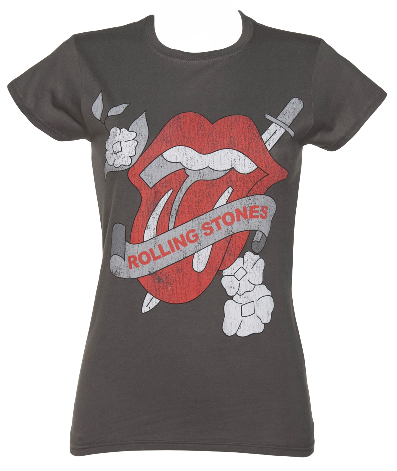 Ladies Charcoal Vintage Tattoo Rolling Stones