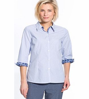 Ladies Contrast Collar Striped Blouse