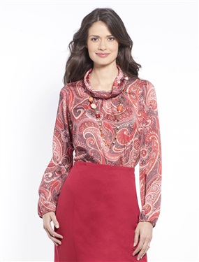 Ladies Cowl Neck Paisley Print Blouse