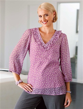 Ladies Dot-Print Sheer Blouse