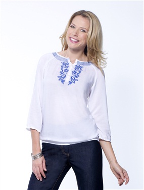 Embroidered Front Smocked Blouse