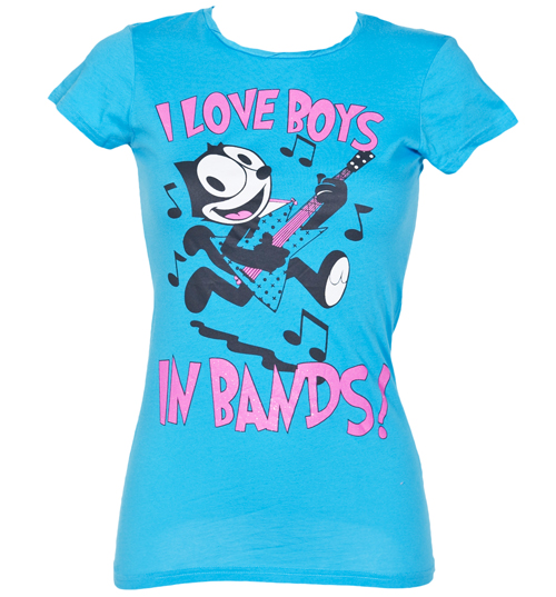 Ladies Felix The Cat I Love Boys In Bands T-Shirt