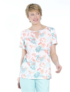 Ladies Floral Print Short-Sleeved Blouse