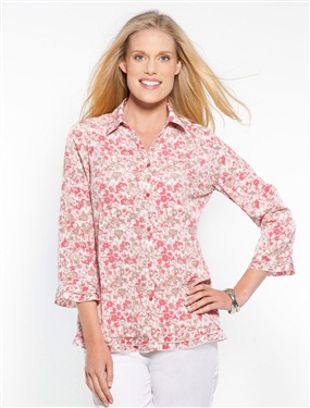 Frilled Blouse with 3/4-Length Sleeves