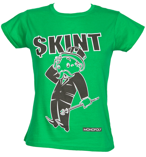 Ladies Green Skint Monopoly T-Shirt