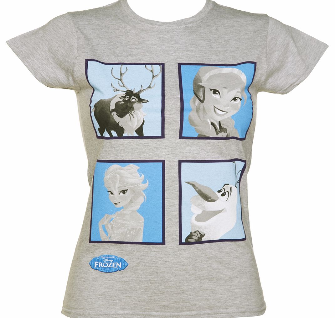 Ladies Grey Marl Disney Frozen Characters T-Shirt