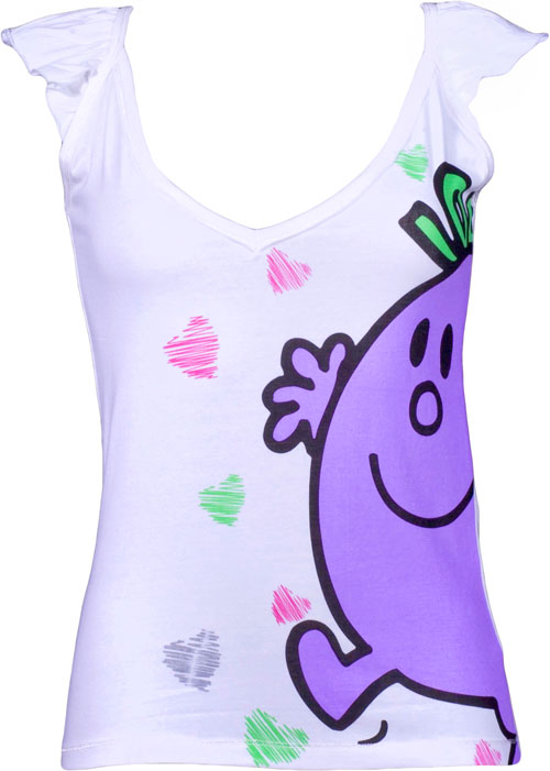 Ladies Little Miss Naughty Frill Sleeve T-Shirt