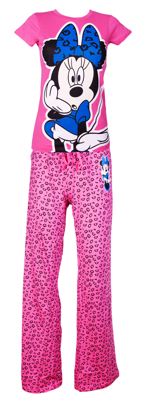 Ladies Minnie Mouse Leopard Print Pink PJ Set