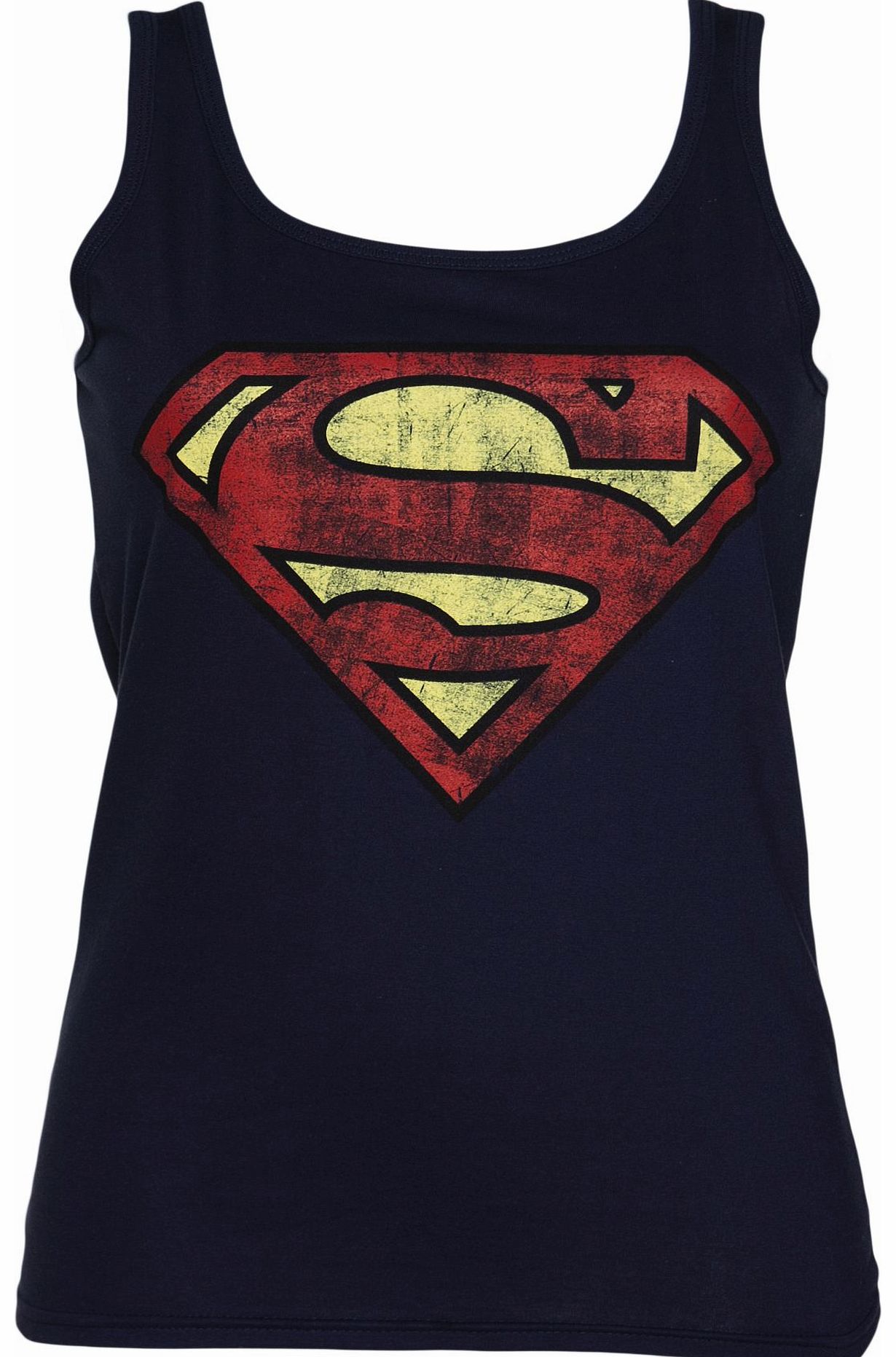 Ladies Navy Blue Distressed Superman Logo Vest