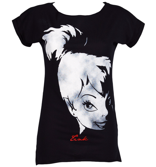 Ladies Oversized Tinkerbell Print Black T-Shirt