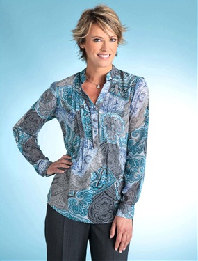 Ladies Paisley Print Straight Collar Blouse