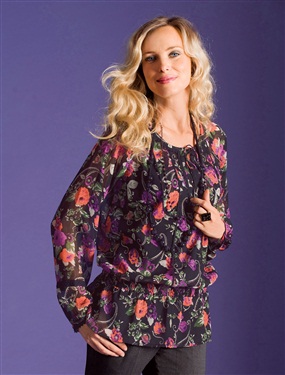 Ladies Patterned Voile Blouse with Lace