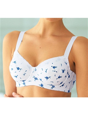Ladies Patterned Wired Bras with Lace Trim -