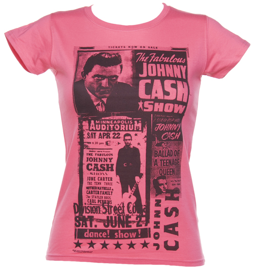 Ladies Pink Johnny Cash Vintage Poster T-Shirt