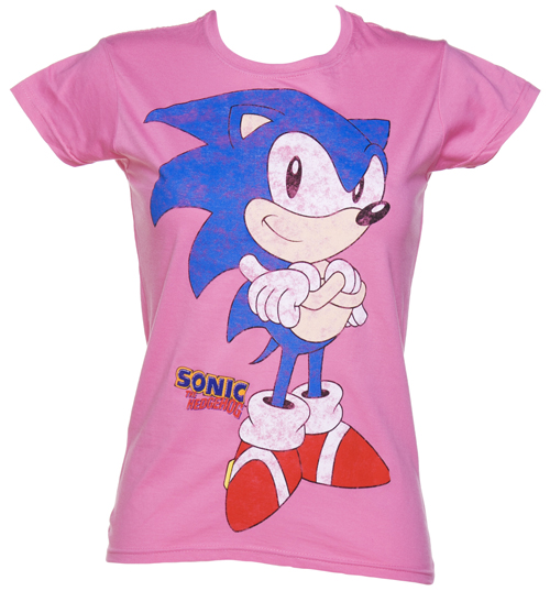 Ladies Pink Sonic The Hedgehog T-Shirt