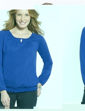 Ladies Plain Smocked Hem T-Shirt