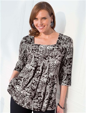 Ladies Pleat Front Print T-Shirt