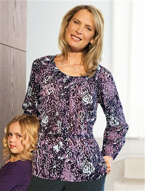 Ladies Pleat Neck Printed Blouse