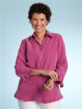 Ladies Pointed Collar Blouse with Flower Buttons