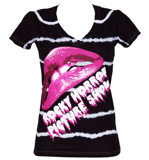 Ladies Rocky Horror Tie Dye Stripe V Neck T-Shirt