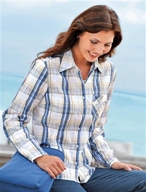 Ladies Seersucker Fitted Blouse