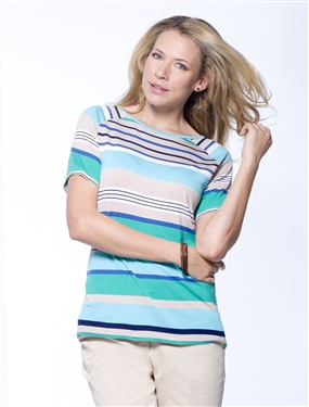 Ladies Short-Sleeved Yarn-Dyed Striped T-Shirt