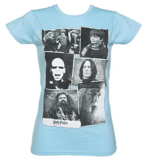 Ladies Sky Blue Harry Potter Collage T-Shirt