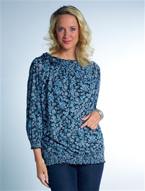 Ladies Smocked Blouse in Mesh Fabric