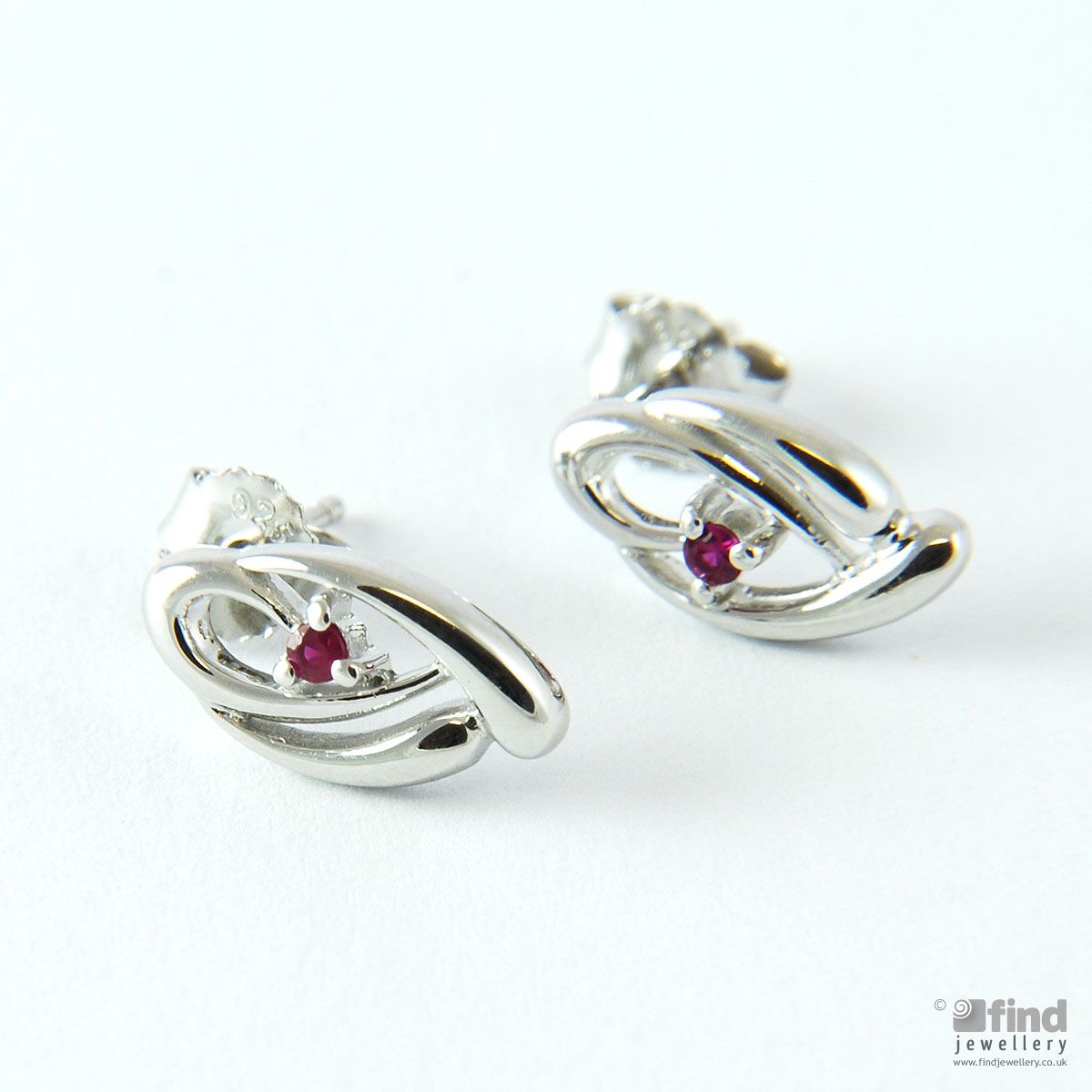 Ladies Sterling Silver Ruby Stud Earrings