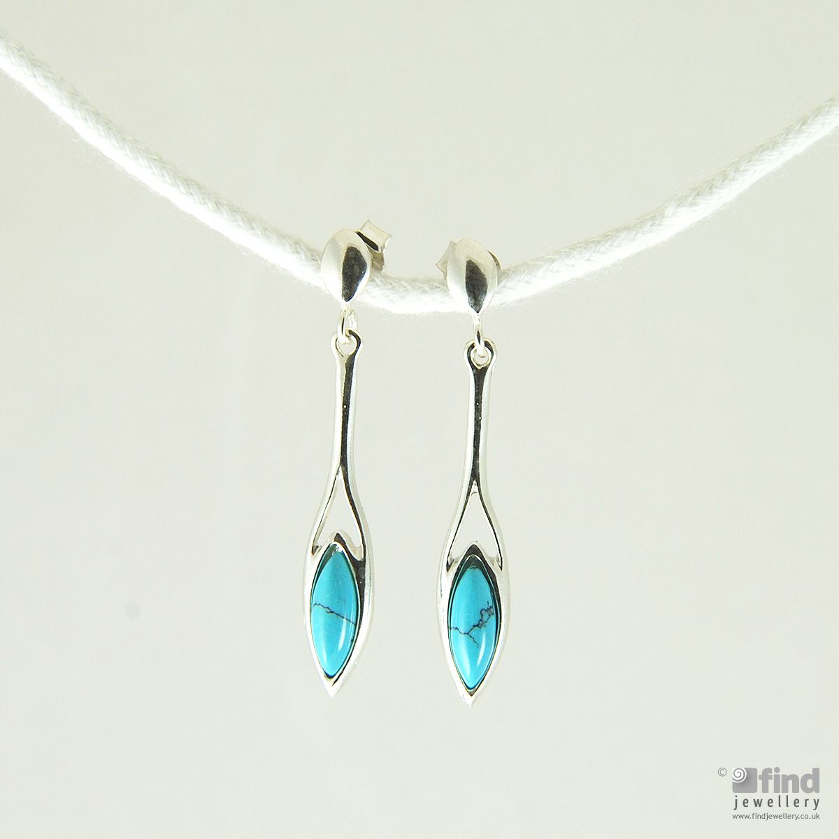Ladies Sterling Silver Tapered Turquoise Drop