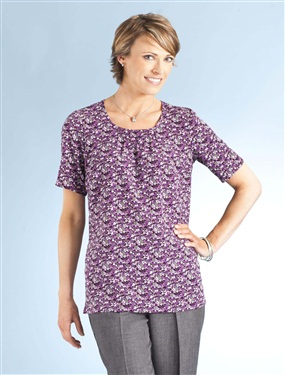 Ladies Stitched Pleat Print Blouse with Belted