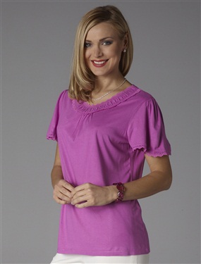 Stretch T-Shirt with Lace Neckline
