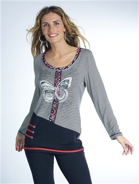 Ladies Stripe Print and Motif T-Shirt