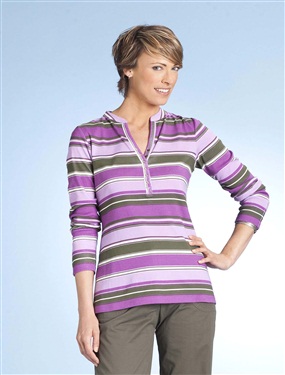 Ladies Striped T-Shirt Top in Pure Combed Cotton