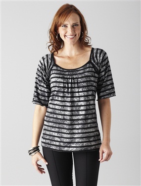 Ladies Striped T-Shirt with Lace Print
