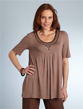 T-Shirt with Pearl Beaded Neckline