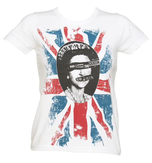 Ladies White Sex Pistols Union Jack Queen T-Shirt