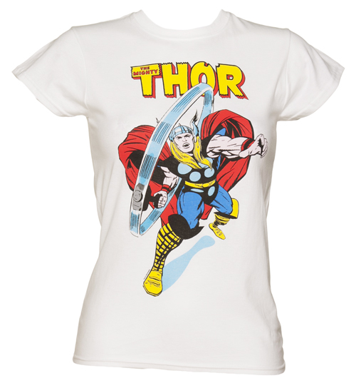 Ladies White The Mighty Thor Marvel T-Shirt