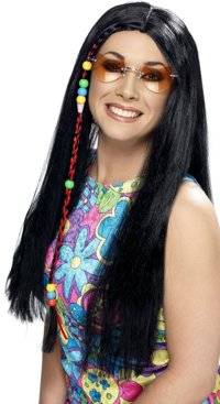 ladies Wig - Hippy Party (Black)